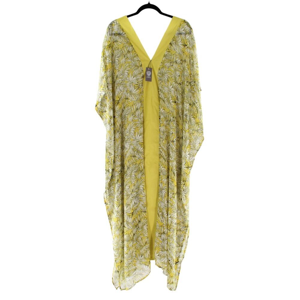 Vince Camuto Yellow Floral Sheer Kimono Wrap